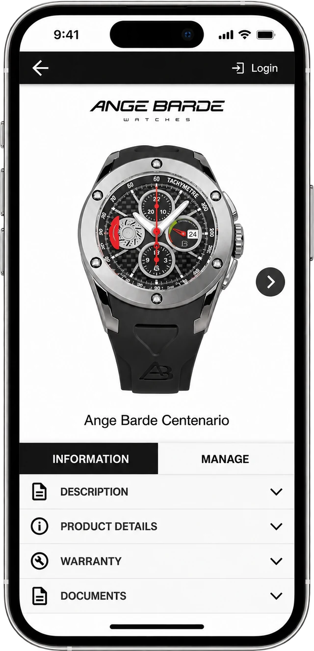 Ange Barde digital passport: Centenario chronograph